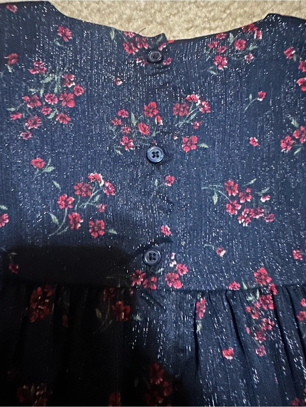 OshKosh B’gosh Girls 4T Floral Dress Eyelet Sleeves Button Back NWOT